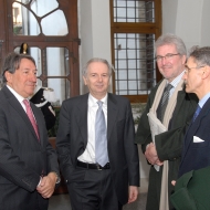 Da sinistra: Innocenzo Cippolletta, Davide Bassi, Ferdinando Targetti, Sergio Fabbrini, foto AgF Bernardinatti, archivio Università di Trento 
