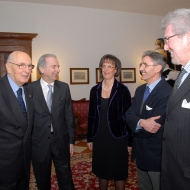 Da sinistra: Giorgio Napolitano, Davide Bassi, Giancarla Masè, Sergio Fabbrini, Ferdinando Targetti, foto AgF Bernardinatti, archivio Università di Trento 