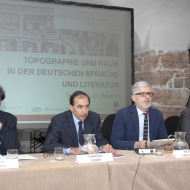 Da sinistra: Fulvio Ferrari, Fabrizio Cambi, Pietro Taravacci, Wolfgang Hackl, foto AgF Bernardinatti, archivio Università di Trento