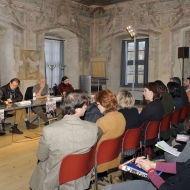 Al tavolo relatori, da sinistra: Massimo Rizzante, Gianni Celati, Giorgio Vasta, Gabriele Vitello, foto Agf Bernardinatti