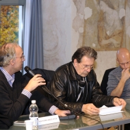 Da sinistra: Massimo Rizzante, Gianni Celati, Giorgio Vasta, foto Agf Bernardinatti